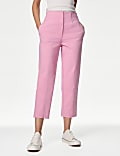 Cotton Blend Slim Fit Cropped Trousers