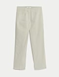 Cotton Blend Slim Fit Cropped Trousers
