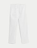 Cotton Blend Slim Fit Cropped Trousers
