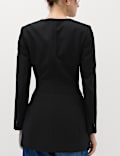 Double Breasted Collarless Longline Blazer