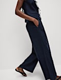 Linen Rich Twill Wide Leg Trousers