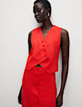 Linen Rich Twill Textured Asymmetric Waistcoat