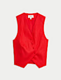 Linen Rich Twill Textured Asymmetric Waistcoat