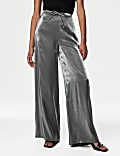 Metallic Drawstring Wide Leg Trousers