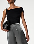 Metallic Drawstring Wide Leg Trousers