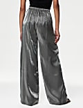 Metallic Drawstring Wide Leg Trousers