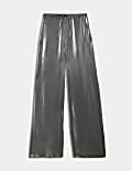 Metallic Drawstring Wide Leg Trousers