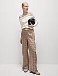 Geometric Drawstring Wide Leg Trousers