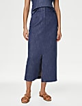 Linen Blend Split Front Maxi Column Skirt