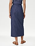 Linen Blend Split Front Maxi Column Skirt