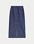 Linen Blend Split Front Maxi Column Skirt