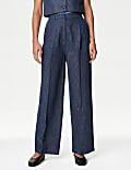 Pantalon &agrave; pinces coupe large en coton