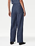 Pantalon &agrave; pinces coupe large en coton