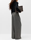 Pinstripe Pleat Front Straight Leg Trousers