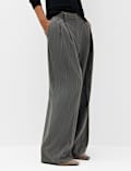 Pinstripe Pleat Front Straight Leg Trousers