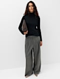 Pinstripe Pleat Front Straight Leg Trousers