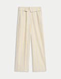 Linen Blend Striped Wide Leg Trousers