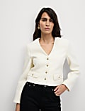 V Neck Fringe Tweed Jacket