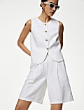 Linen Blend High Waisted Bermuda Shorts