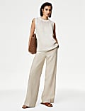 Linen Blend Wide Leg Trousers