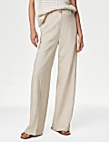 Linen Blend Wide Leg Trousers