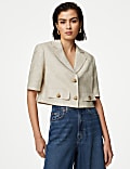 Linen Blend Short Sleeve Cropped Blazer
