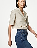 Linen Blend Short Sleeve Cropped Blazer