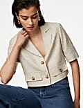 Linen Blend Short Sleeve Cropped Blazer