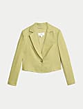 Linen Blend Revere Collar Cropped Blazer