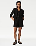 Linen Blend Revere Collar Cropped Blazer