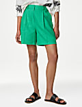 Linen Rich High Waisted Pleat Front Shorts