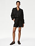Short à pinces taille haute en lin