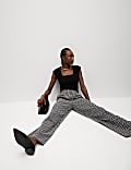Printed Elasticated Waist Wide Leg Trousers