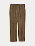 Jersey Twill Checked Straight Leg Trousers