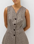 Neppy Herringbone Collarless Cinched Waistcoat