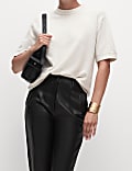 Leather Look Tapered Ankle Grazer Trousers