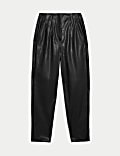 Leather Look Tapered Ankle Grazer Trousers