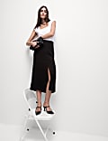 Tweed Split Front Midi Column Skirt with Wool