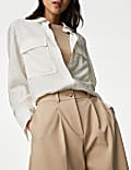 Cotton Blend Pleated Wide Leg Trousers