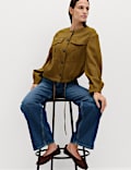 Collarless Utility Jacket With Linen