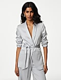 Satin Single Breasted Belted Blazer