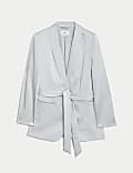 Satin Single Breasted Belted Blazer