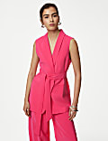 Satin Look Belted Longline Waistcoat