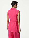 Satin Look Belted Longline Waistcoat