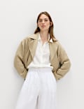 Linen Blend Belted Cropped Jacket