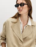 Linen Blend Belted Cropped Jacket