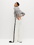 Pique Side Stripe Wide Leg Trousers