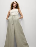 Linen Blend Twill Palazzo Trousers