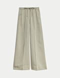 Linen Blend Twill Palazzo Trousers