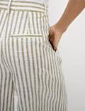Linen Blend Striped Pleated Wide Leg Trousers
